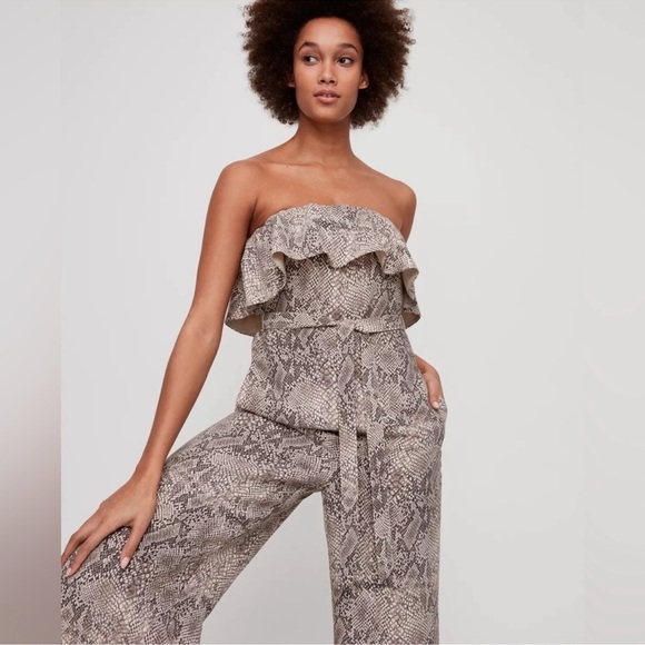 Aritzia Babaton Altamiro Flutter Sleeveless Jumpsuit- Snakeskin- Size 4 - Picture 2 of 14